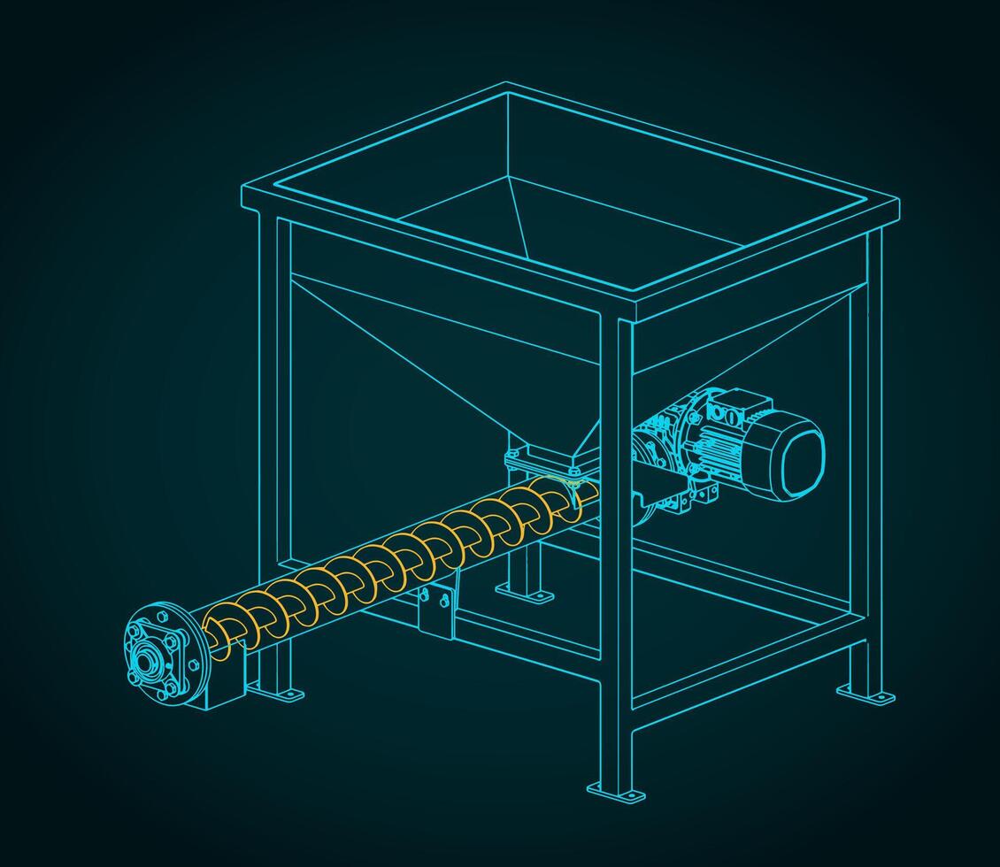 Screw feeding conveyor blueprint vector