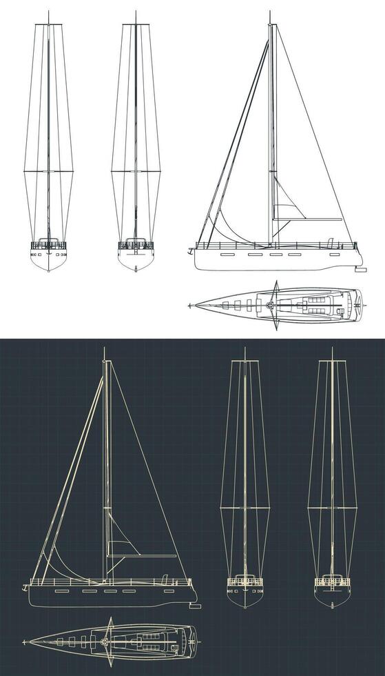 Sailing yacht technical drawings vector