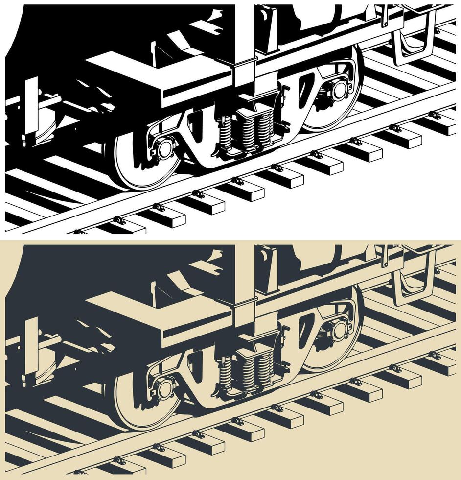 Railroad wagon freight bogie close-up vector