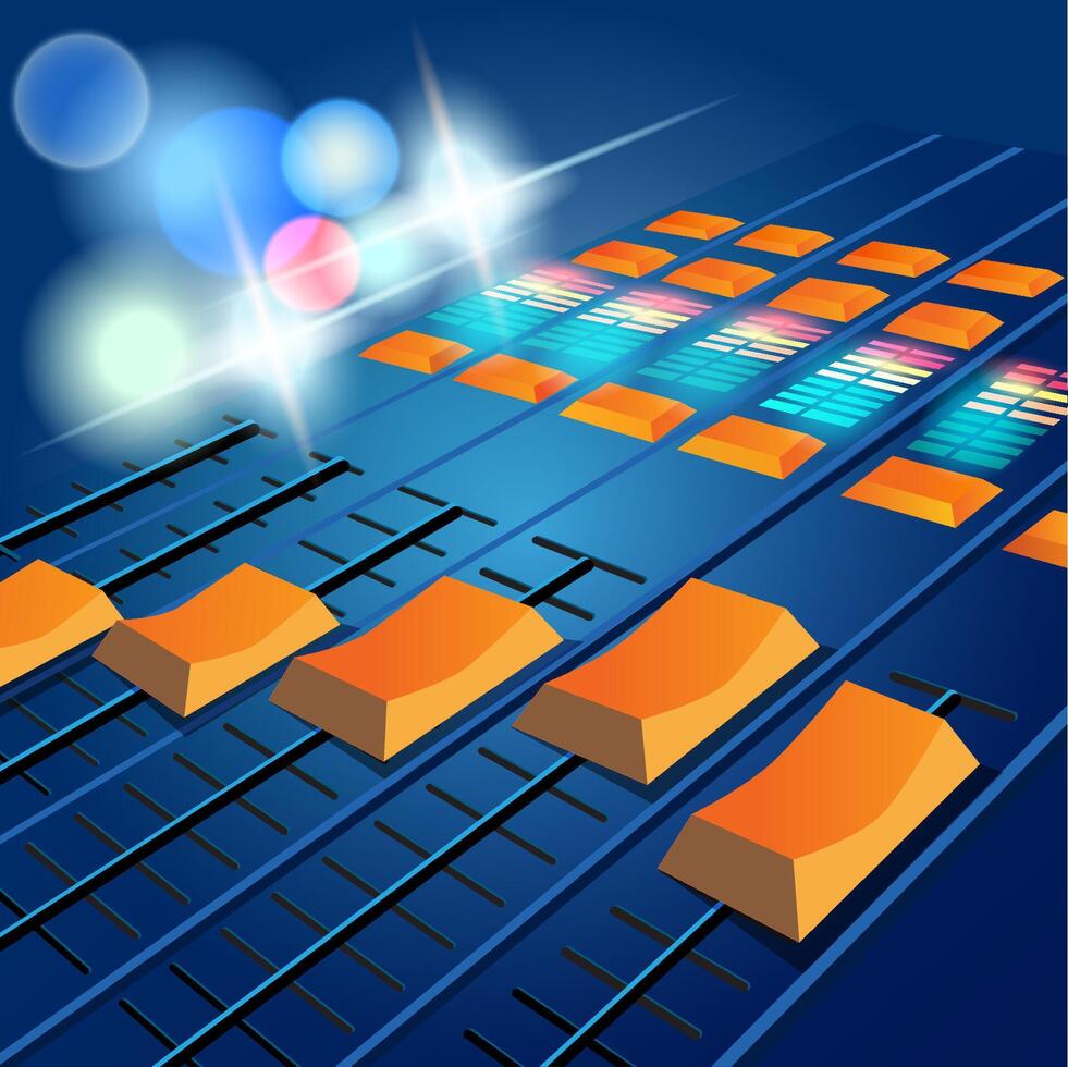 DJ mixer on the background lights Concert Hall vector