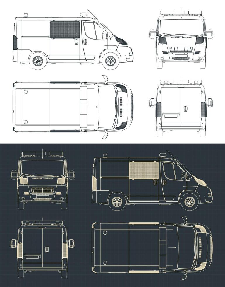 Police van technical drawings vector