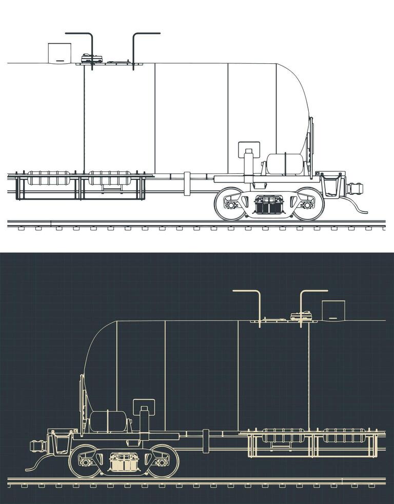 Railway tank car blueprints close-up vector