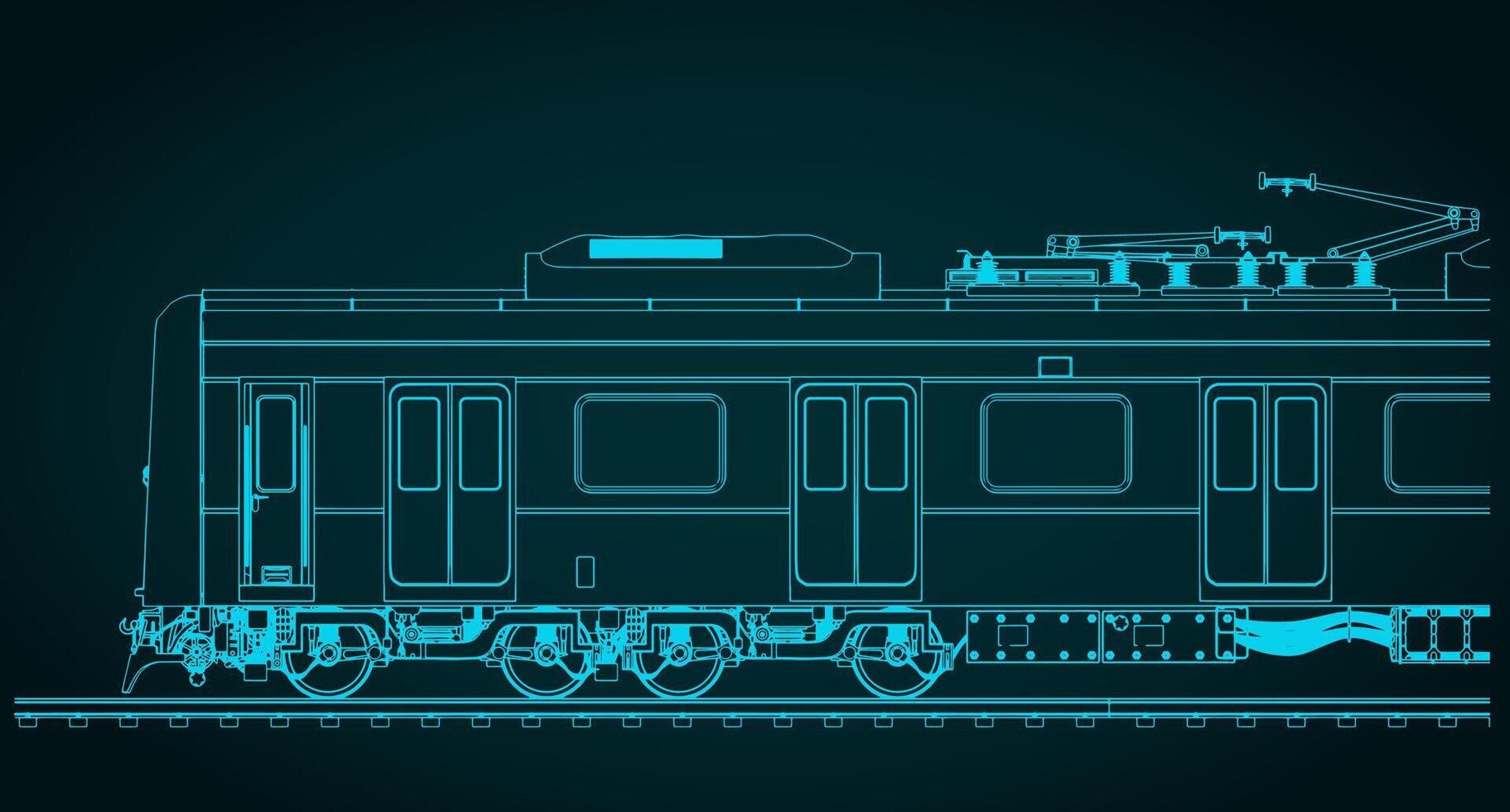City train blueprint close up vector