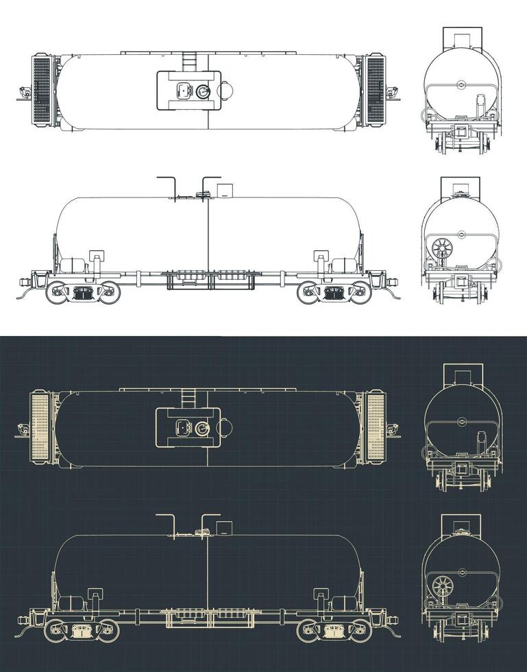 Railway tank car blueprints vector