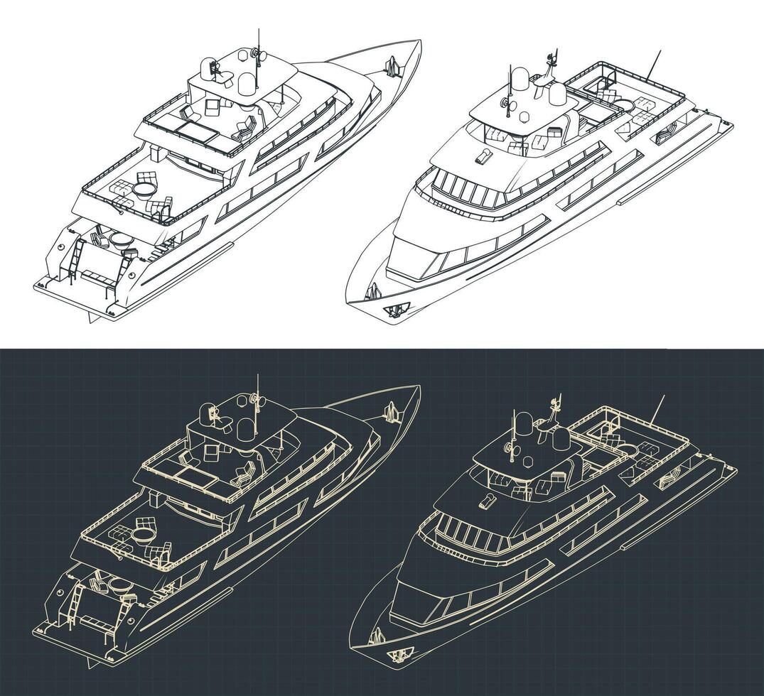 Luxury yacht isometric technical drawings vector