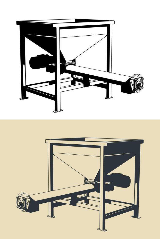 Screw feeding conveyor illustrations vector