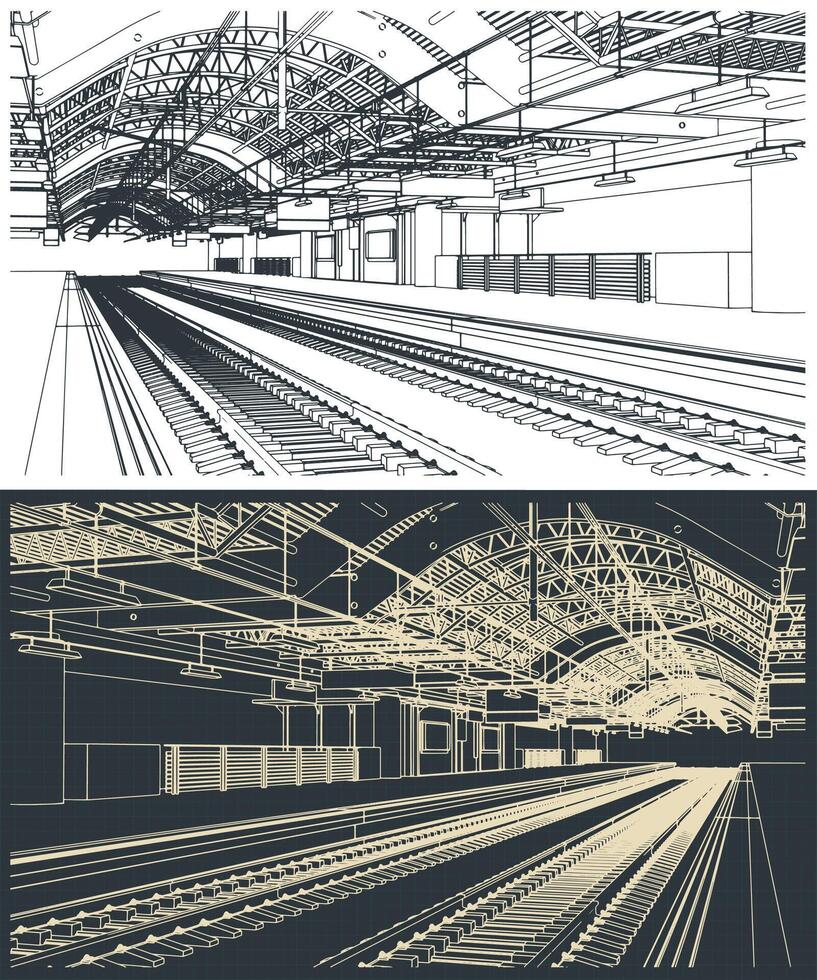 Railway station sketches vector