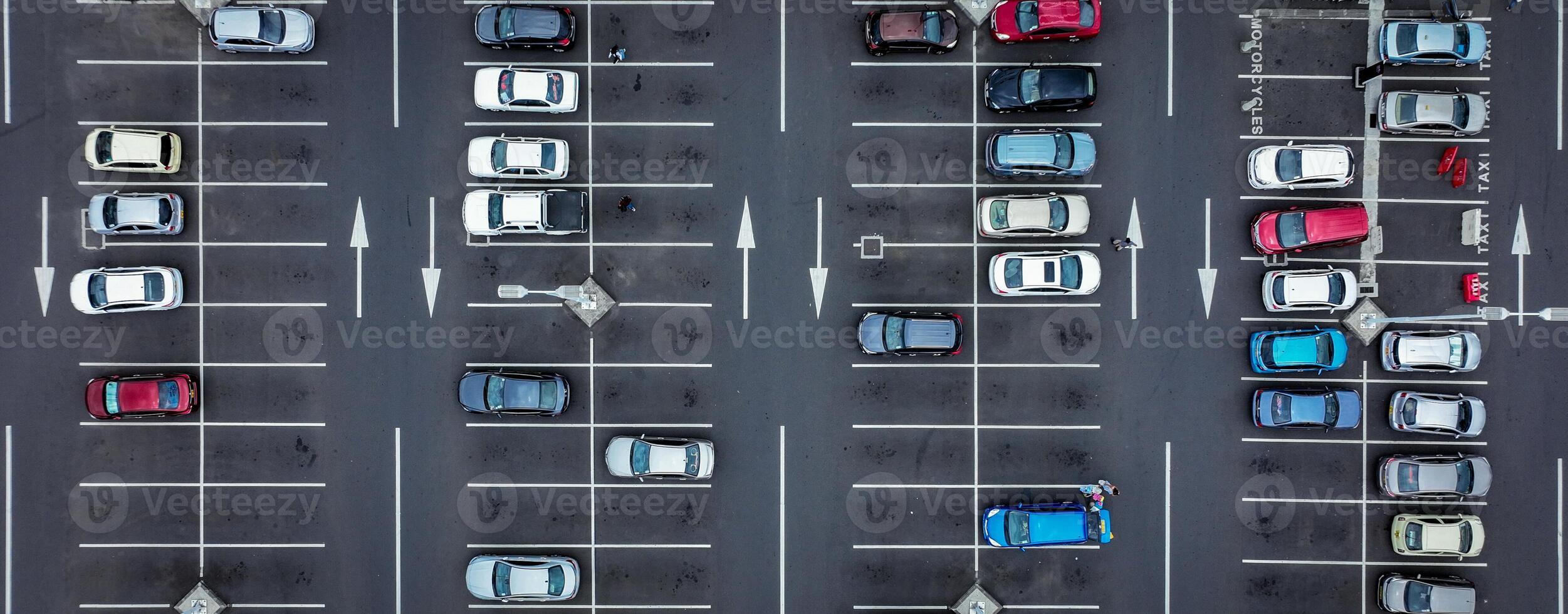 An aerial view capturing an empty parking lot. photo