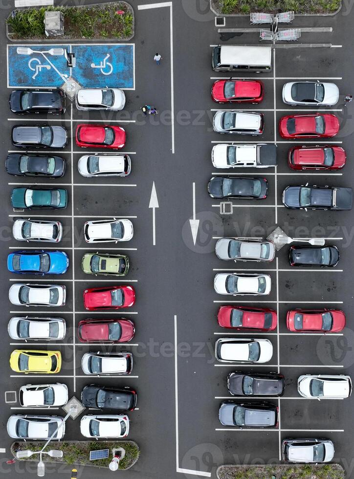 An aerial view capturing an empty parking lot. photo