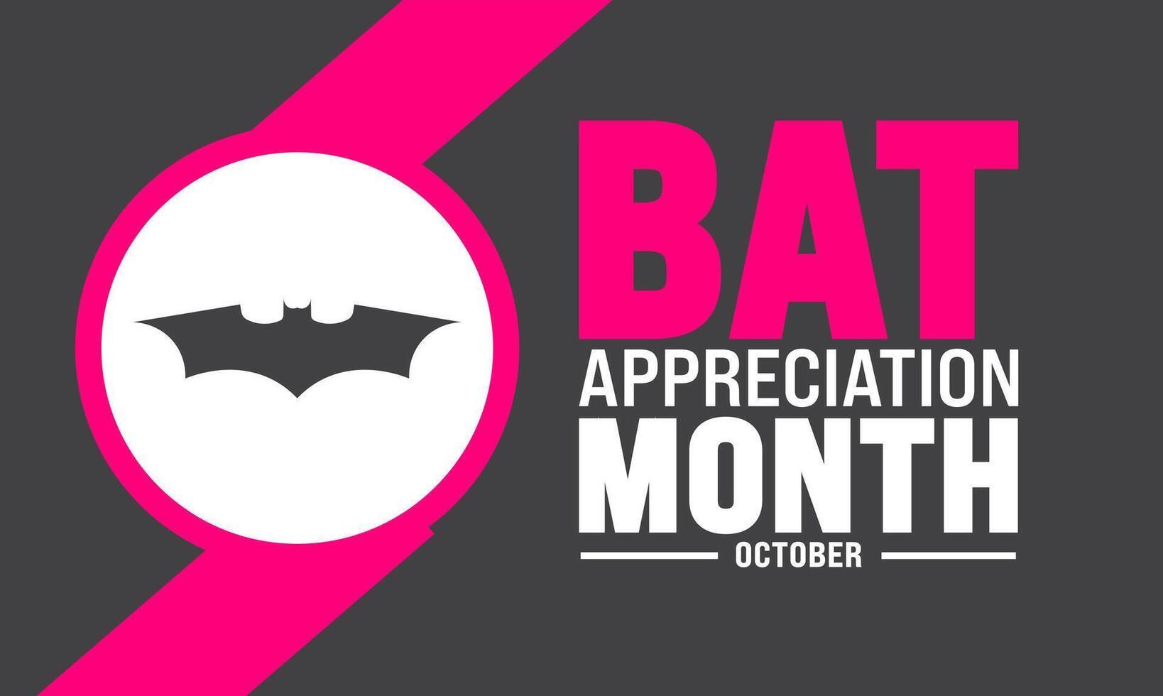 Illustration of bats flying at night with big full moon and clouds with bold text to commemorate Bat Appreciation Month on October vector