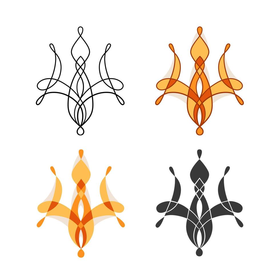Stylized Ukrainian State Emblem Trident in line, colorful, monochrome styles. vector
