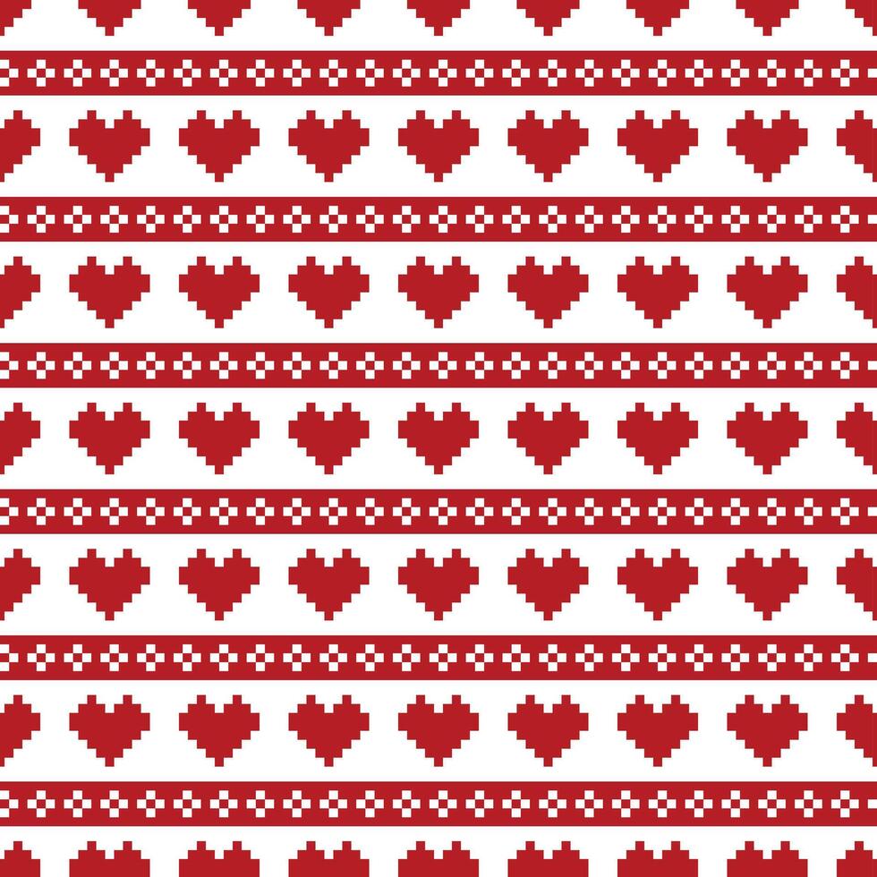 Seamless pattern red pixel hearts with patterns vector