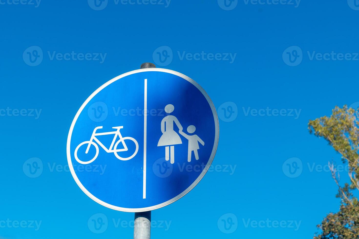 blue sign with a bicycle and a child on it photo