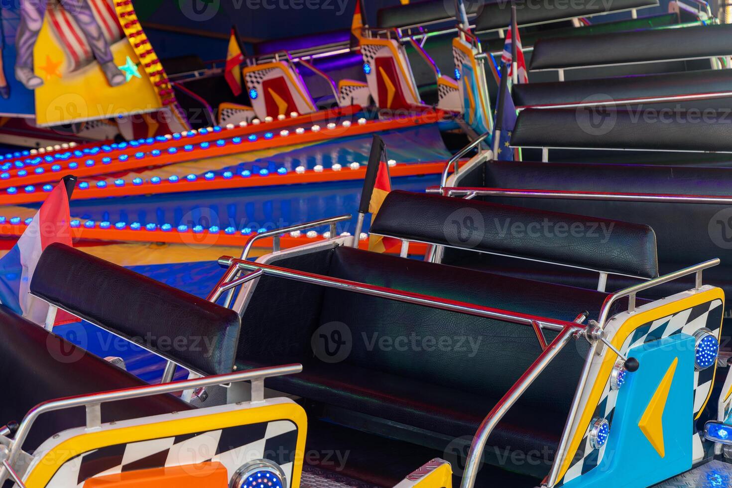 row of roller coasters with a checkered design photo