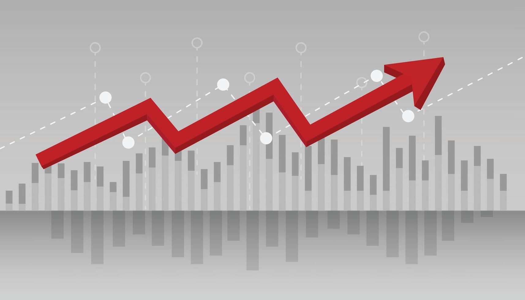 Red arrow on grey line stock market chart vector