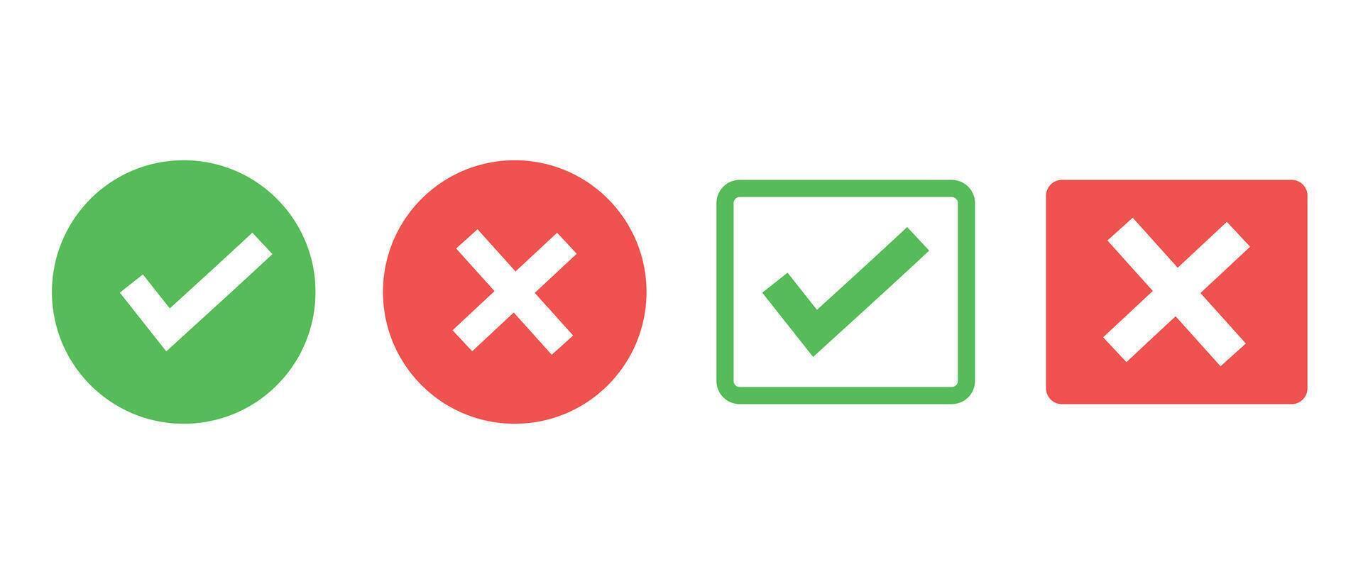 Icons of checkmarks and crosses. Yes or no checkbox. vector