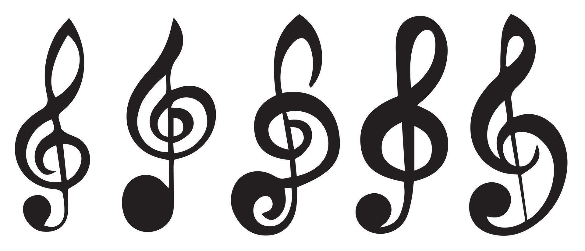 Musical note or treble clef. Abstract graphic drawing of musical clef with black and white design. vector