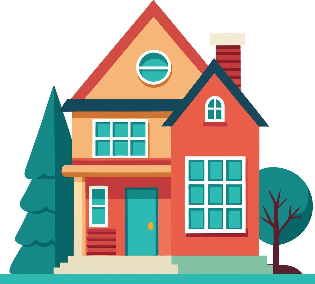 Whimsical and Bright Cartoon House Design, Fun and Playful Home Art vector