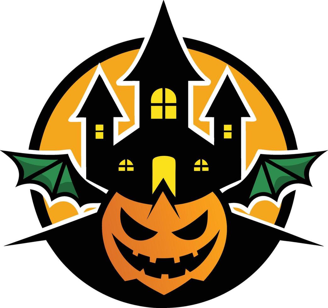 Artistic Happy Halloween Calligraphy Logo with Pumpkin Elegant Seasonal Design vector