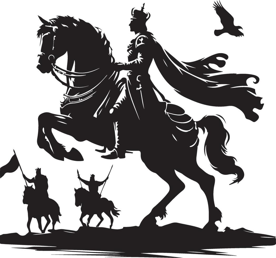 King on Horse Silhouette Timeless Illustration with White Background vector