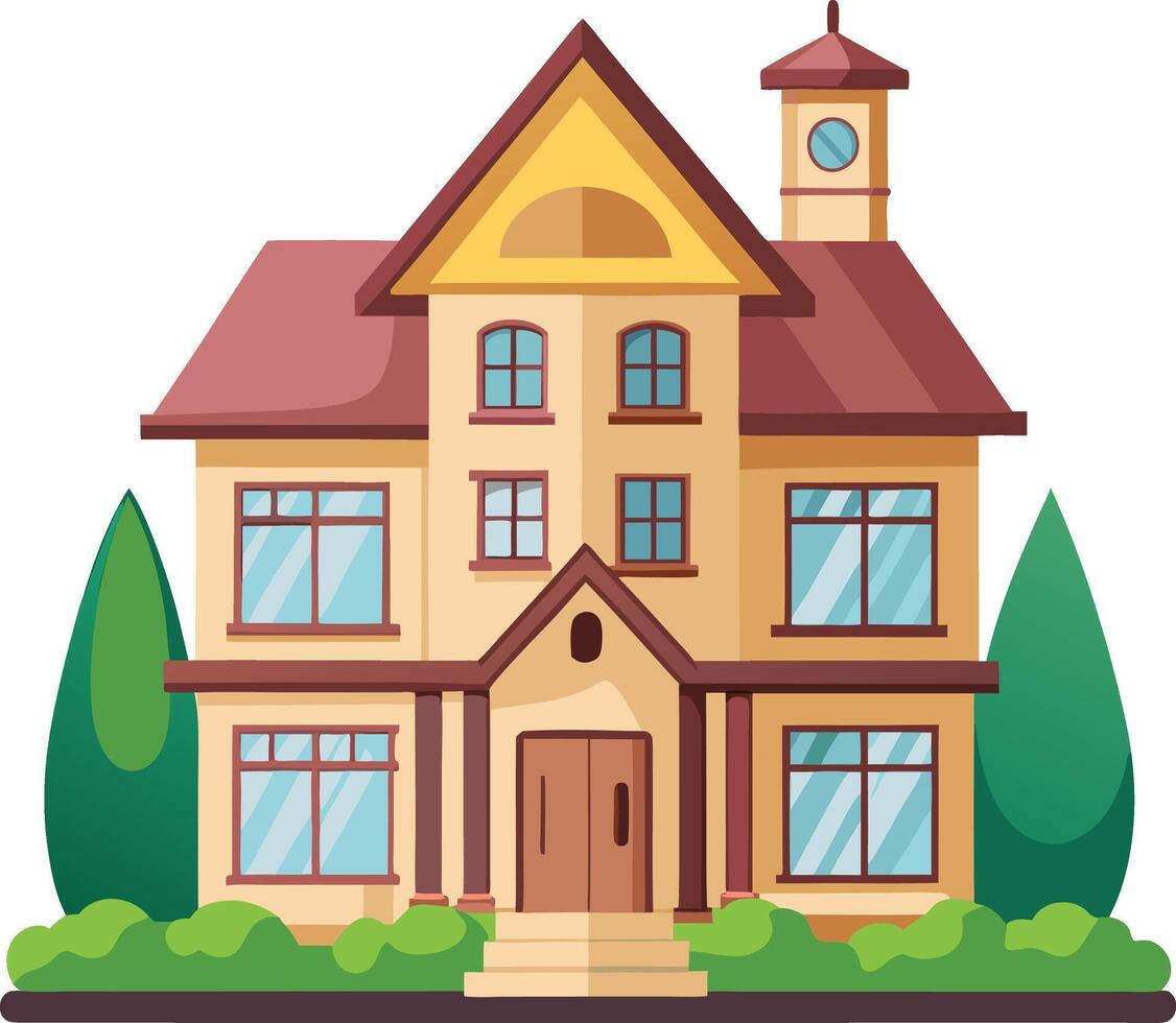 Flat design and colorful houses and green tree vector