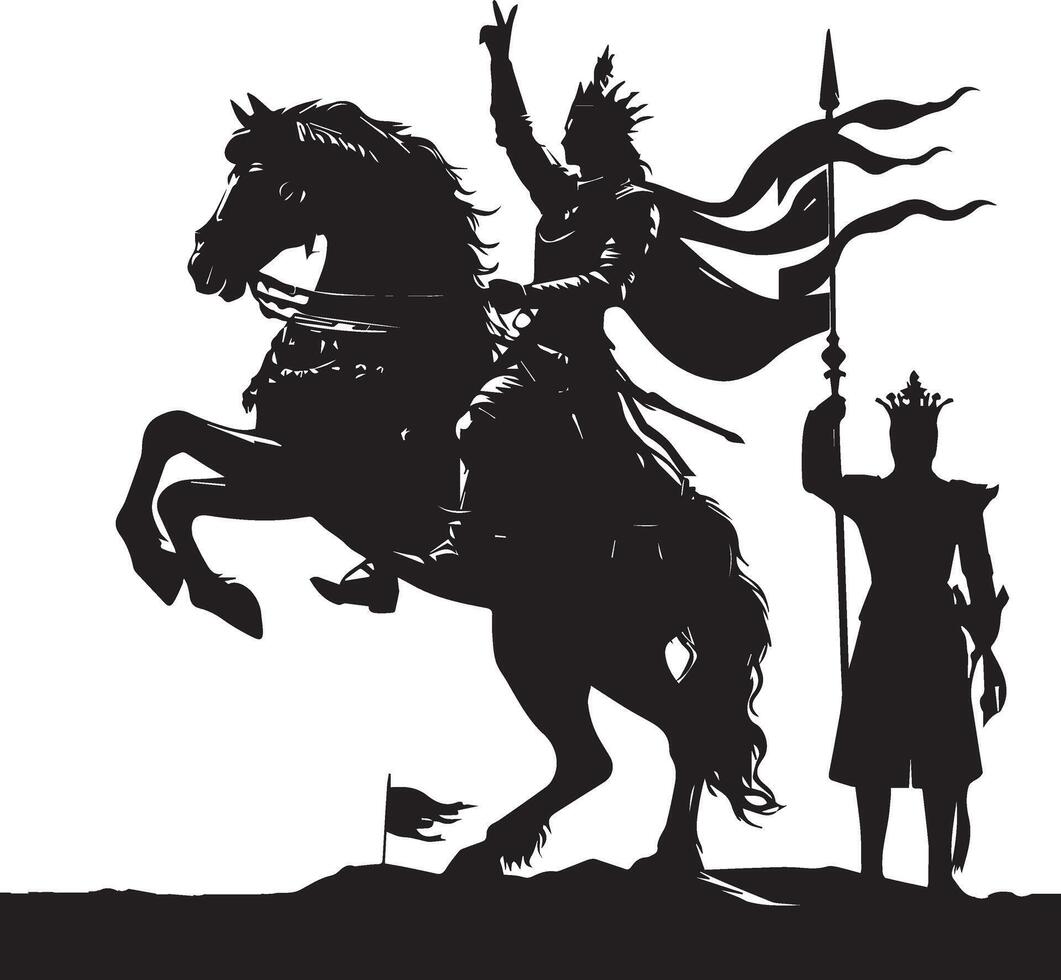 Majestic King on Horse Silhouette High-Quality with White Background vector