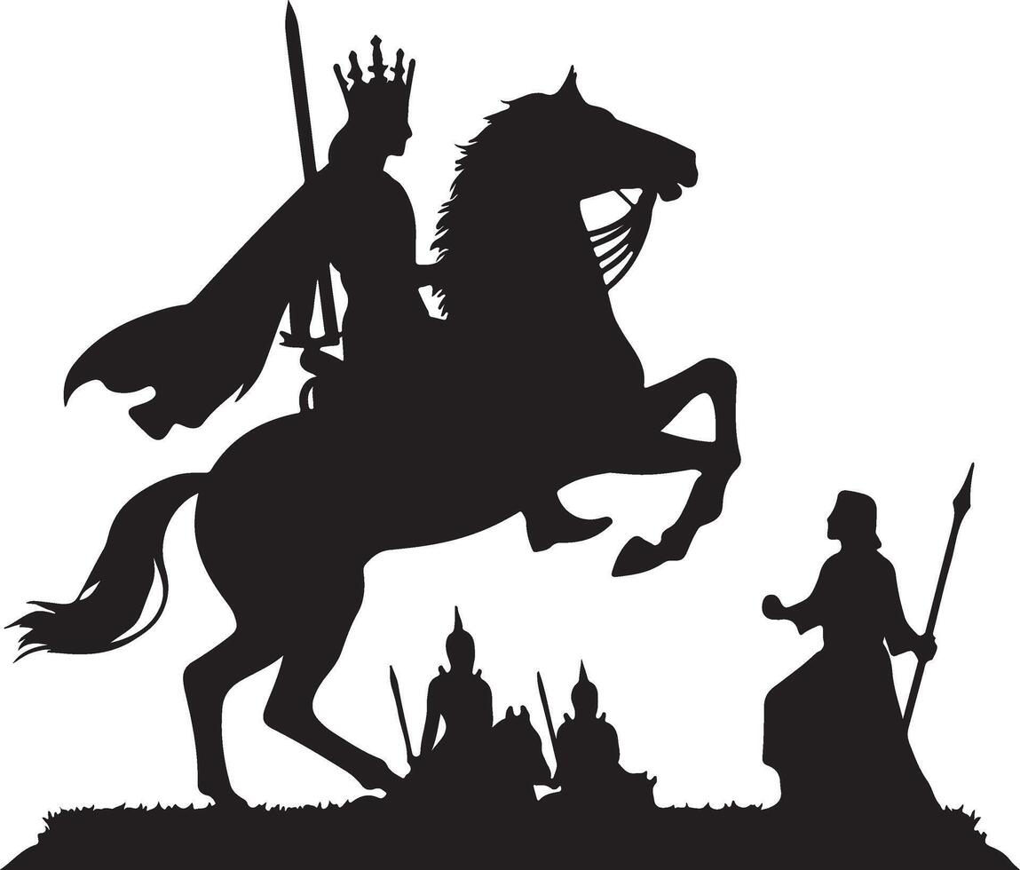 Majestic King on Horse Silhouette Premium Illustration on White Background vector