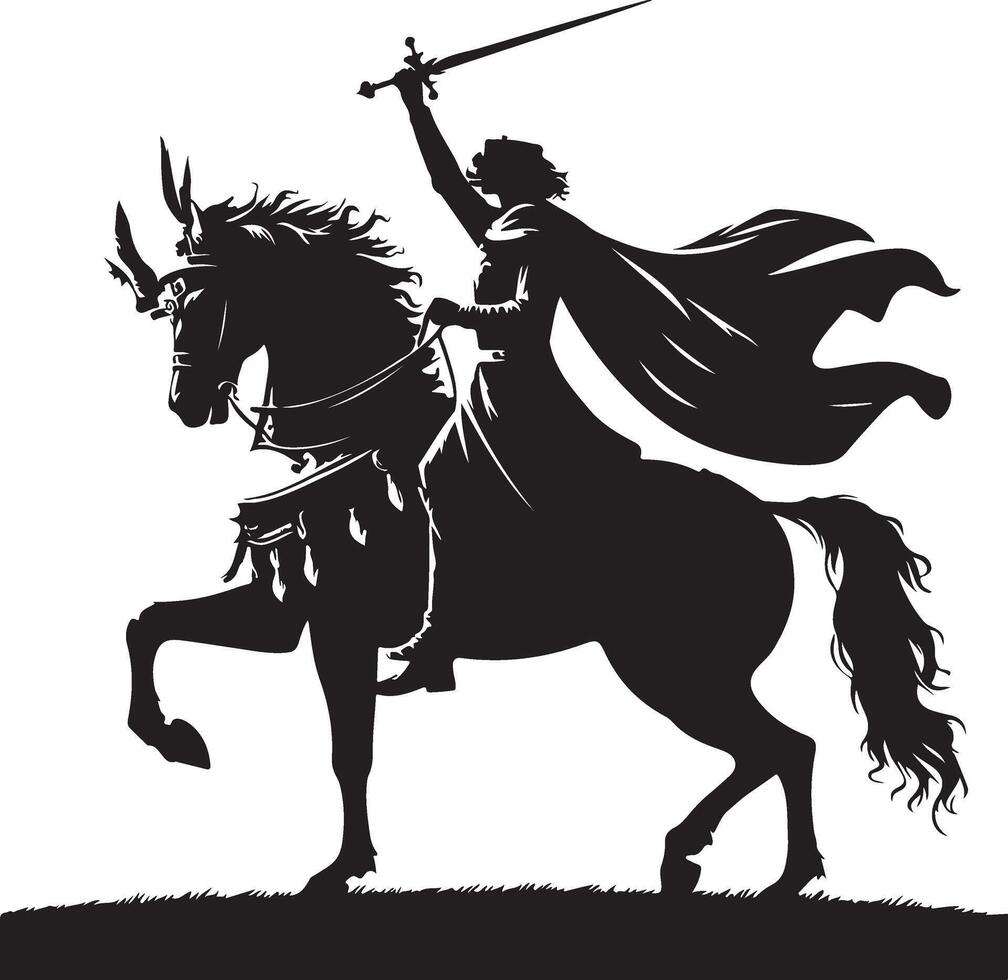 Royal King on Horse Silhouette Elegant Art on White Background vector