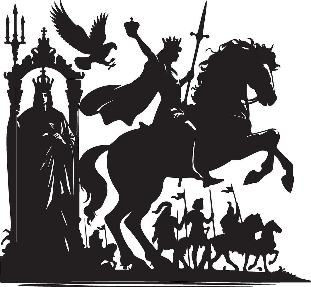 King on Horse Silhouette Detailed Illustration with White Background vector
