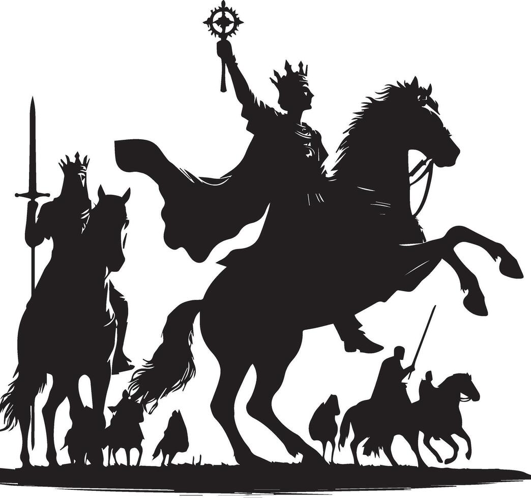King on Horse Silhouette Royalty-Inspired Design on White Background vector