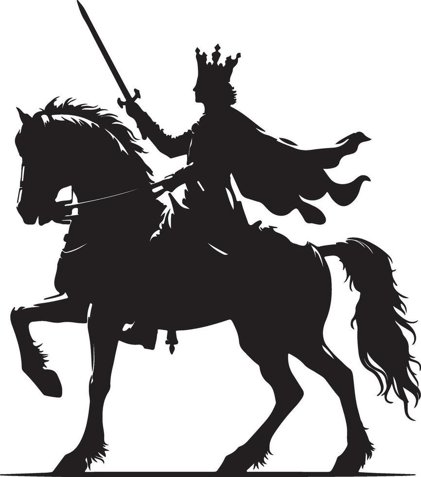 King on Horse Silhouette Classic Royal with White Background vector