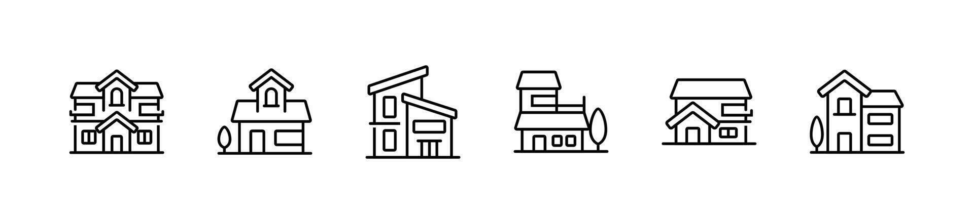villa buildings real estate icon line set business resort accommodation property symbol illustration design vector