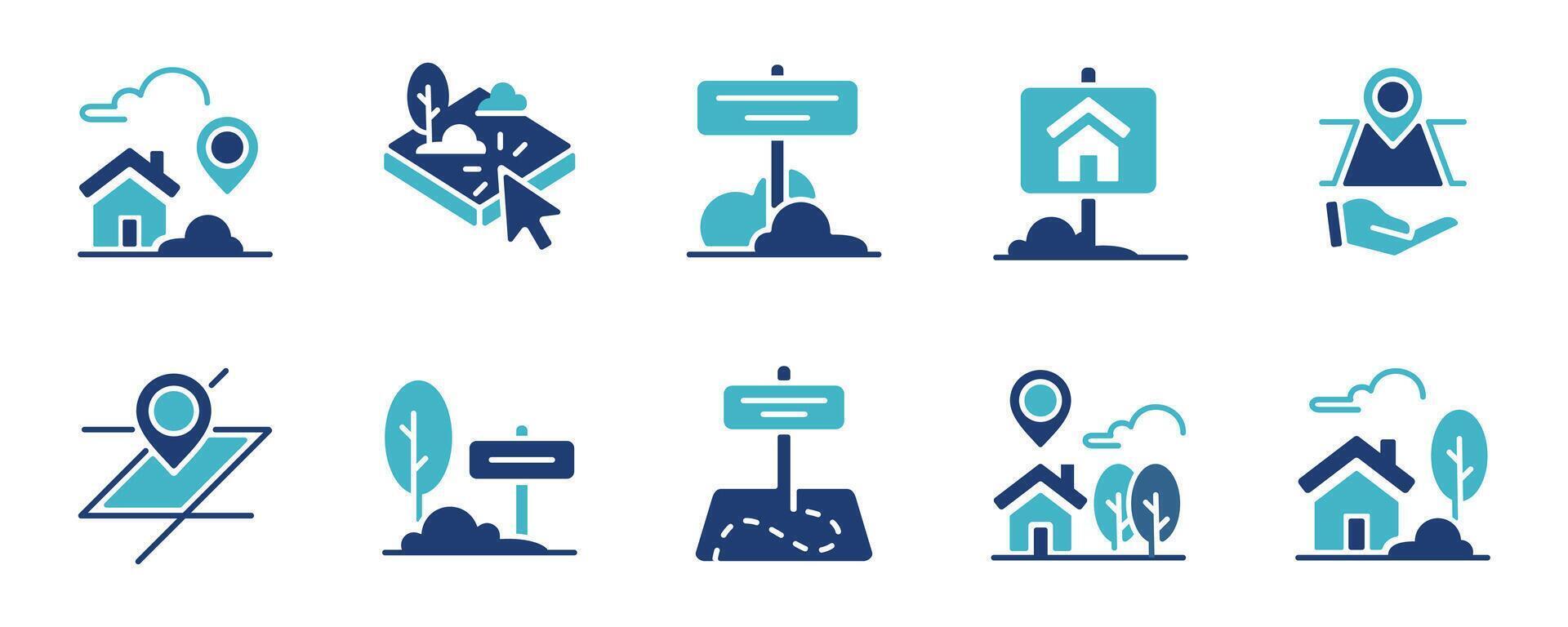 asset property commerce icon set house and land real estate market location illustration for web and app vector