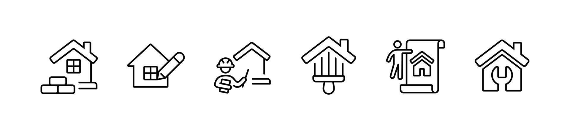 simple set of house renovation construction icon home and building property fix repair symbol illustration outline design for web and app vector