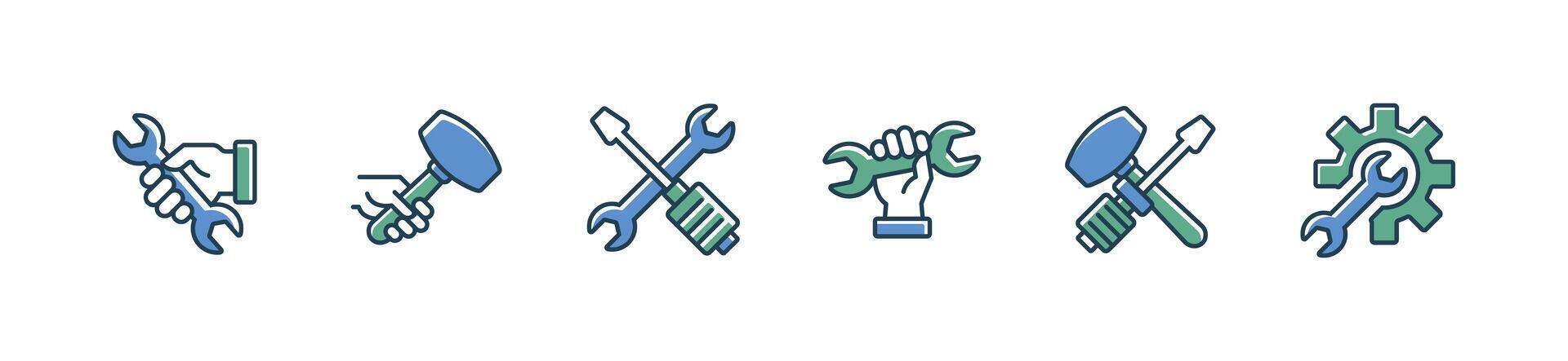 set of construction builder tools icon engineer repair mechanical equipment symbol illustration for web and app vector