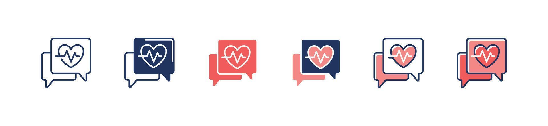 simple message bubble with heartbeat icon set online medical check-up doctor health consultation illustration vector