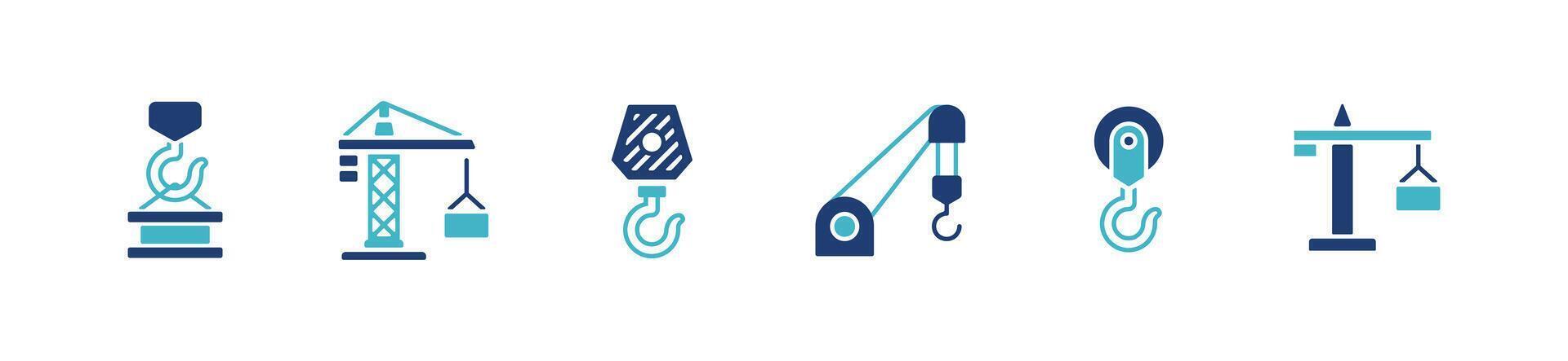 crane icons set heavy lifting machine crane hook engineering industry illustration for web and app design vector