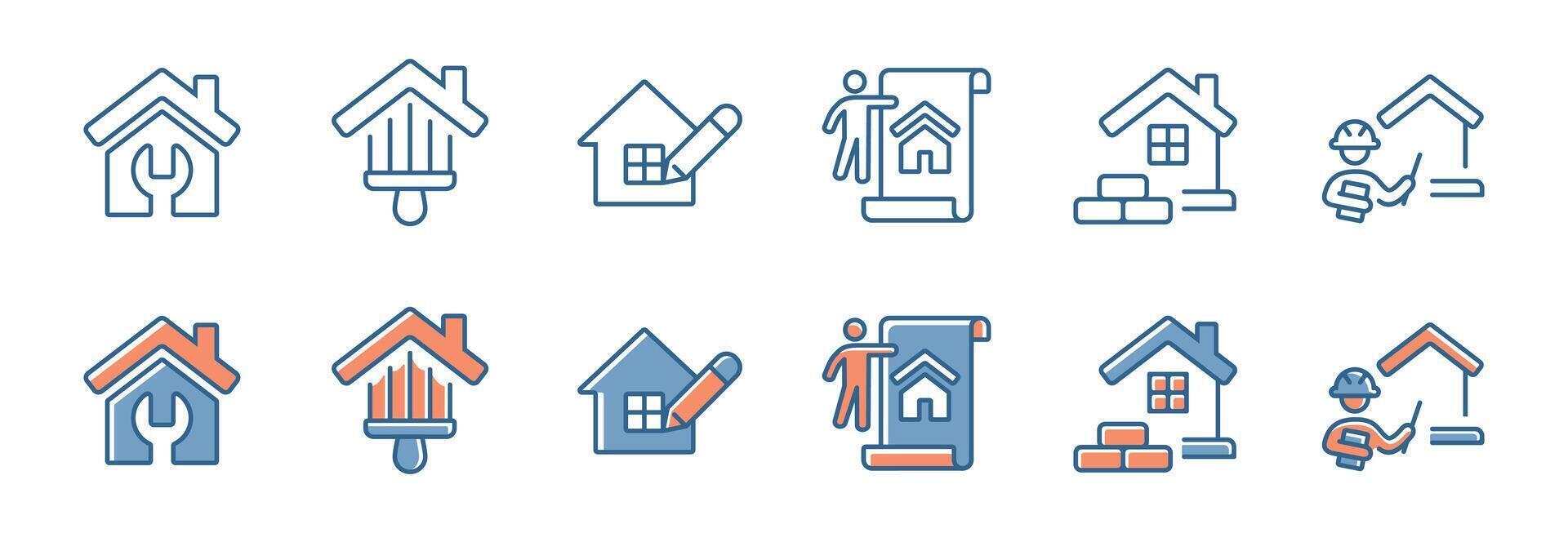 home buildings renovation construction icon set house fixing repair property improvement illustration collection for web and app vector
