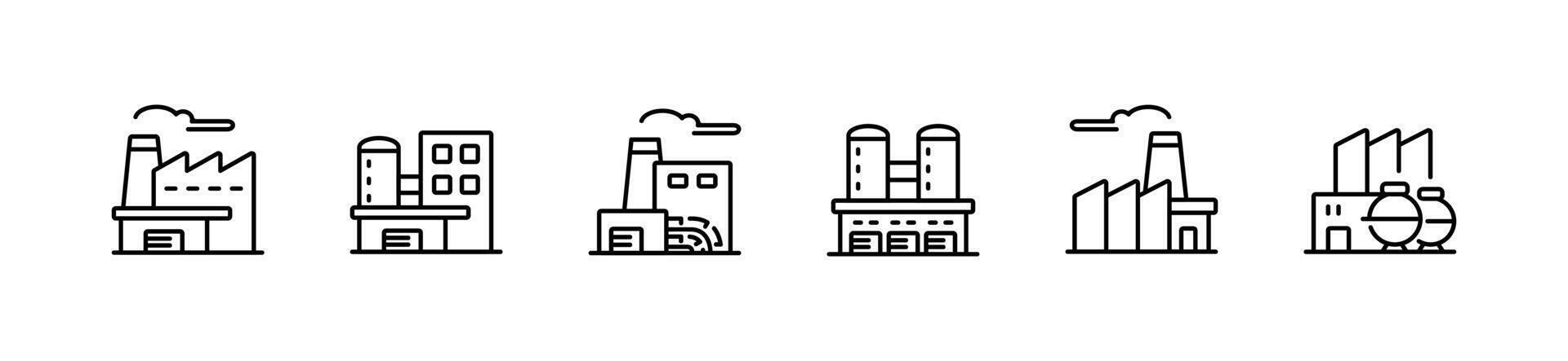 industrial factory buildings icon set business manufacture station line illustration design vector