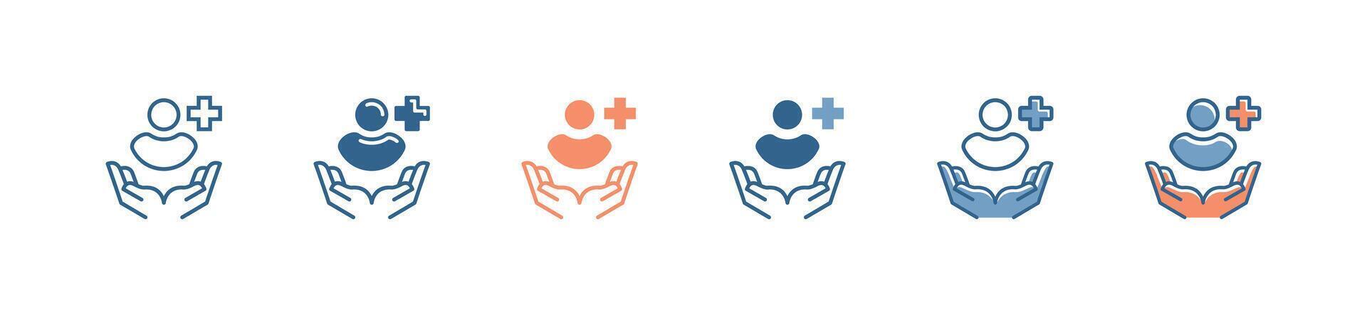 hand holding patient sign health treatment care icon set hospital medical check-up diagnose illustration for web and app vector
