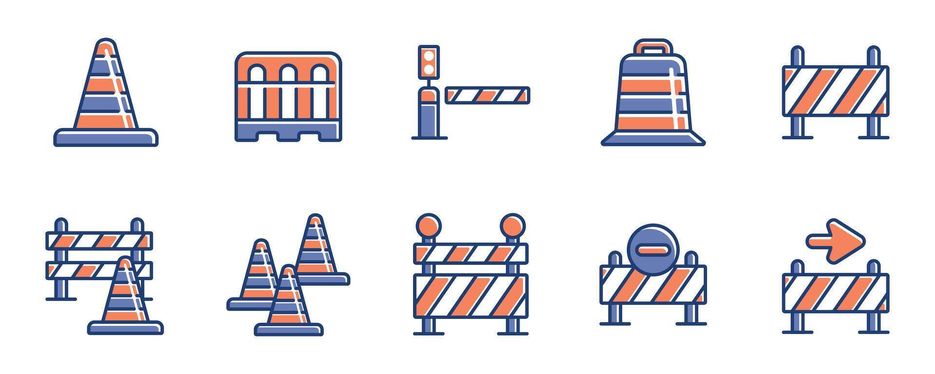 Set of street traffic block cone icon safety road work construction signs illustration for web and app vector