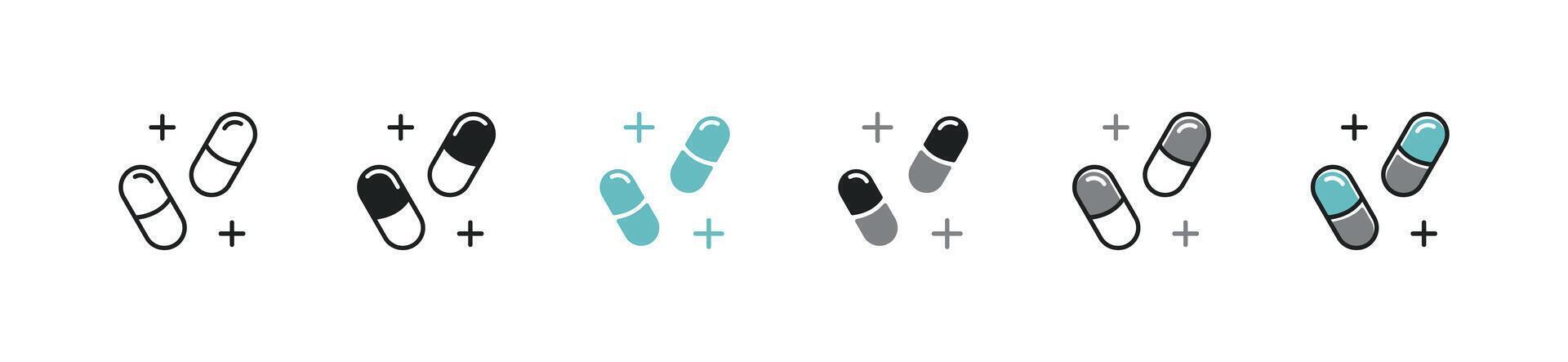 prescription pill capsule medicine icon set health pharmaceutical drug tablet medicals care symbol line illustration for web and app vector