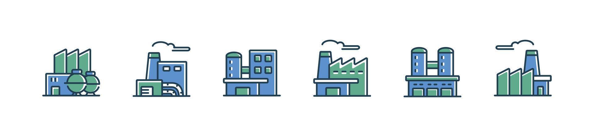 collection of industry factory buildings icon set business industrial manufacture symbol illustration vector
