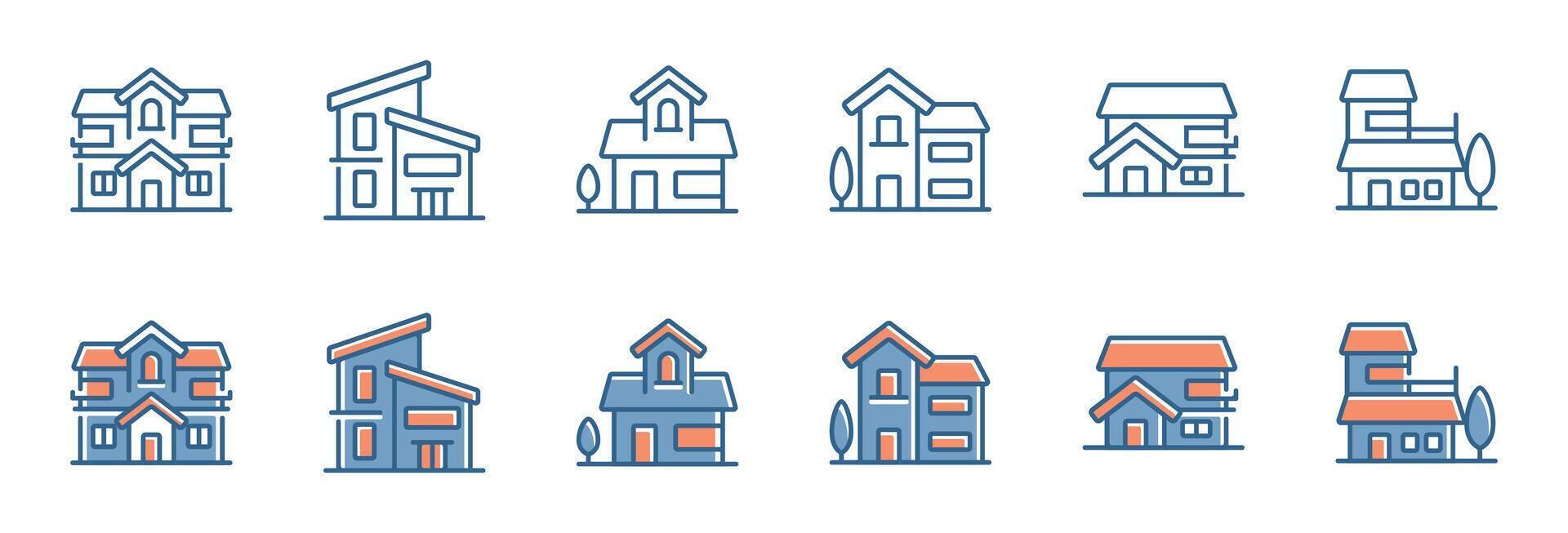 villa house buildings real estate icon set business resort accommodation property illustration for web and app design vector