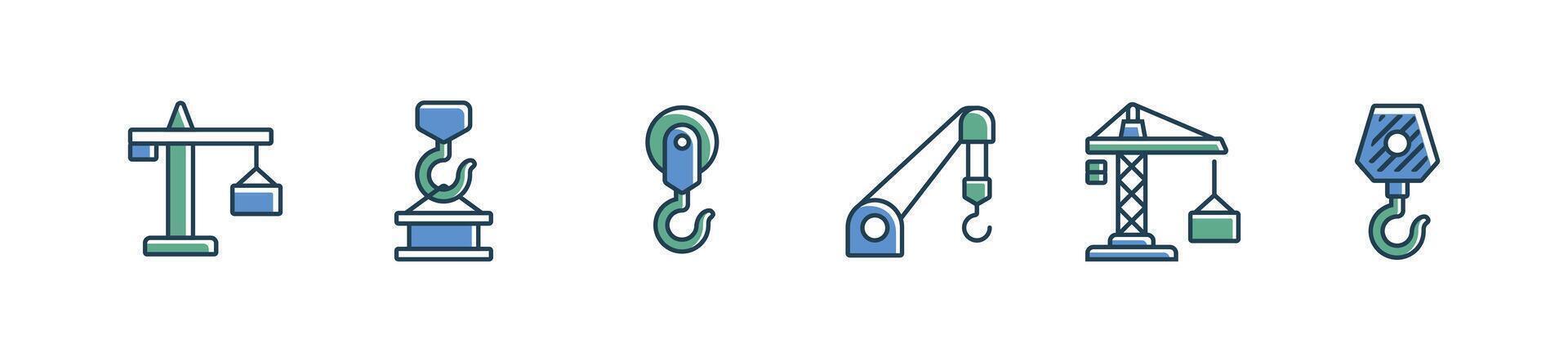 crane hook icons set heavy lifting machine crane engineering industry outline illustration vector