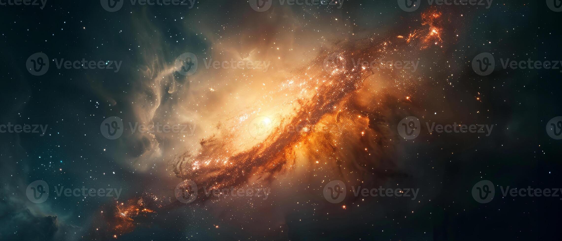 A galaxy with a bright orange center and a blue background by image photo