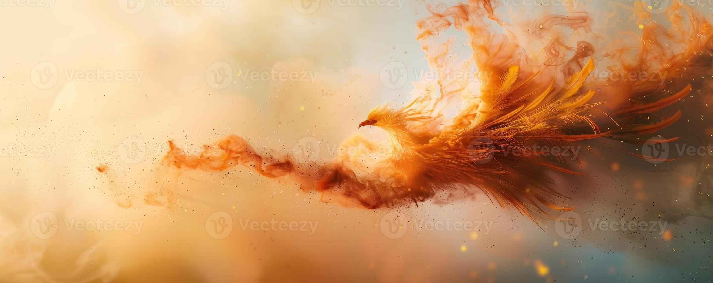 A bird is flying through a blurry, colorful background by image photo