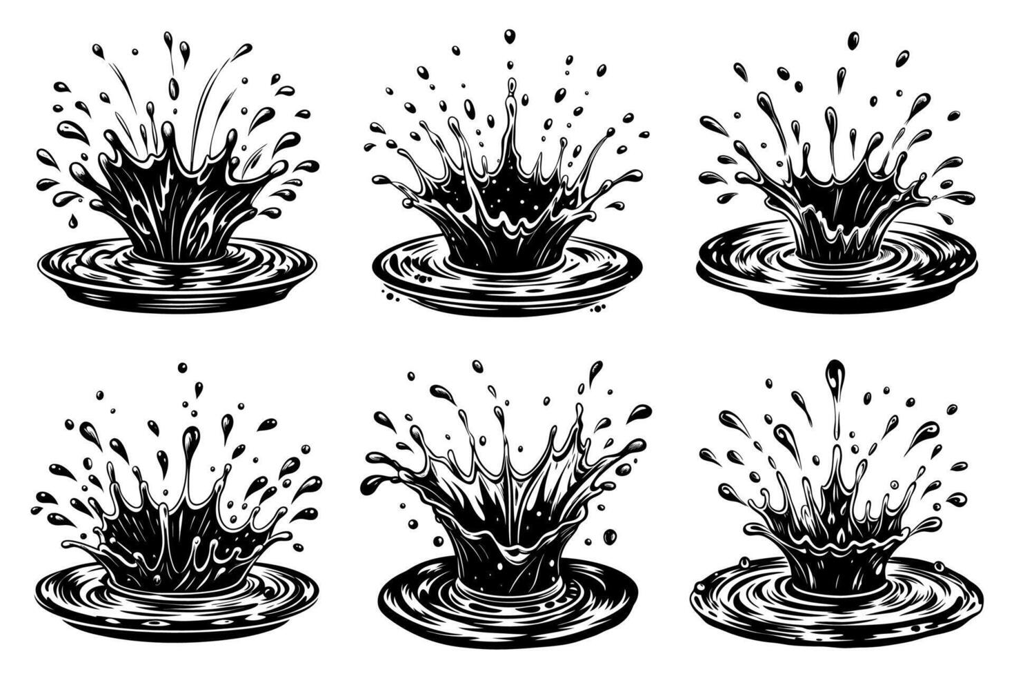 Set of black ink splashes on white background. illustration vector