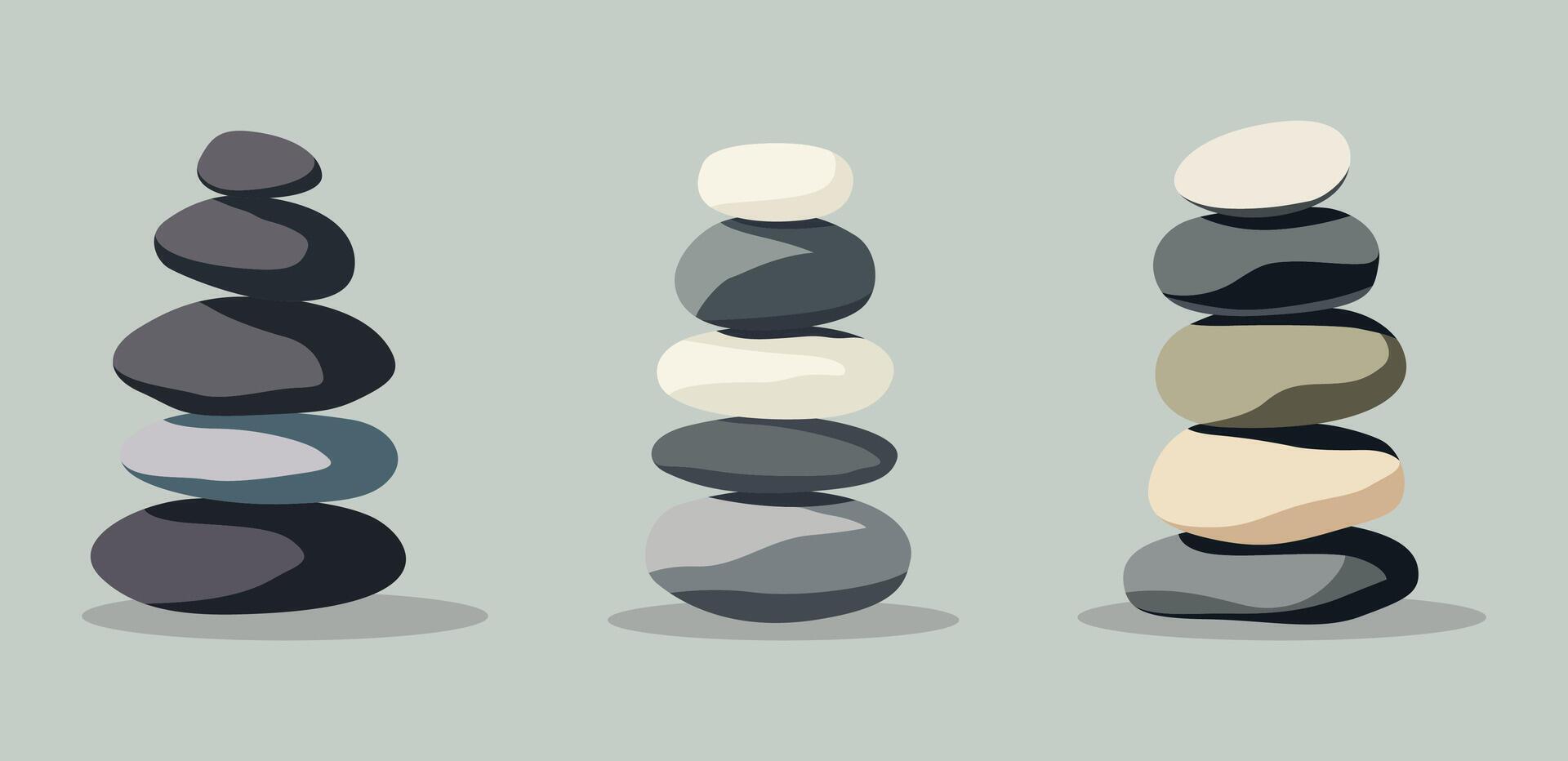 Set of illustration of stacked pebbles, symbolizing balance and tranquility vector
