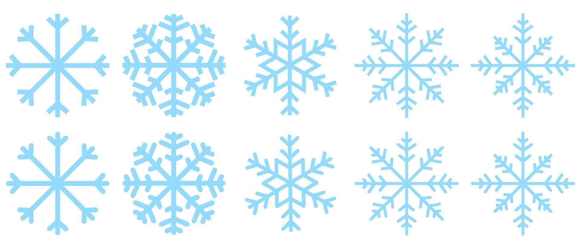 Set of snowflake designs with flat and round edges, winter graphic elements vector